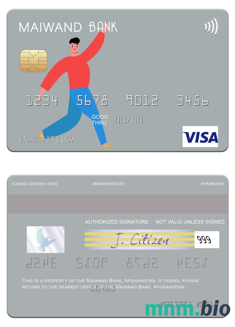 Afghanistan Maiwand Bank przykład karty visa w formacie PSD
